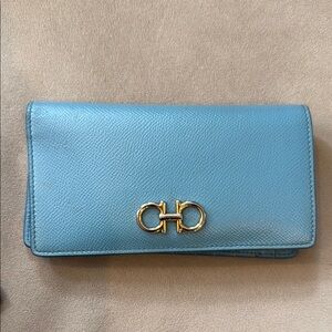 Salvatore Ferragamo Blue and Gold Leather Wallet